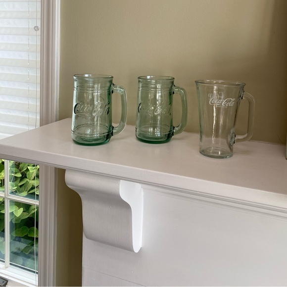 Vintage Coca Cola Mugs Green Glass Coca Cola Collectors Cup Bar Ware Drink Stein - Picture 9 of 10